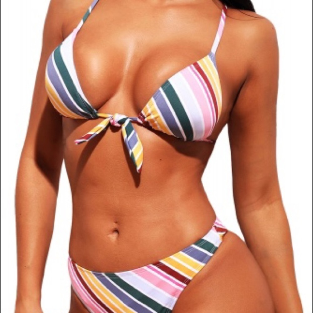 Multi colored striped Brazilian bikini